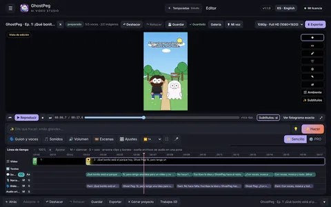 Pantalla del editor de GhostPeg para Windows, con su línea de tiempo